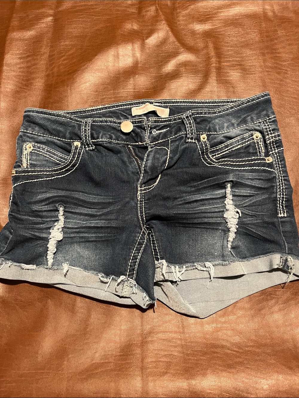 No Boundaries Dark Blue Distressed Denim Shorts